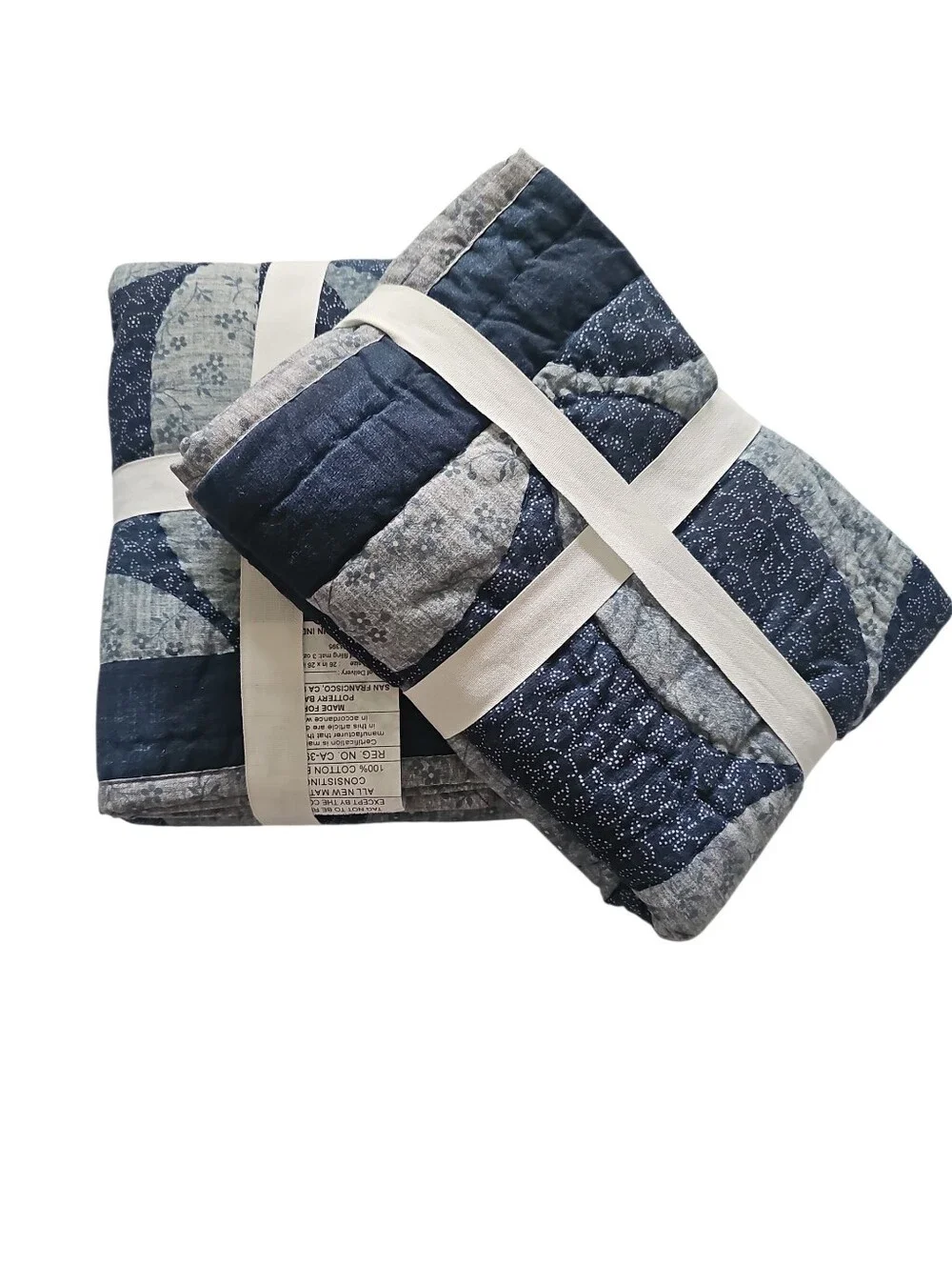 POTTERY BARN HARPER Quilted Shams Set Of 2 SHAMS BLUE/NAVY WEDDING RING..Nwt